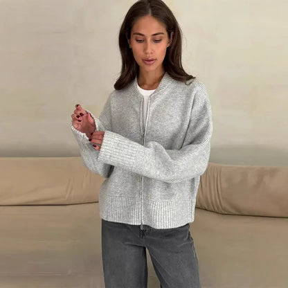 Casual Round Neck Zipper Knitted Coat