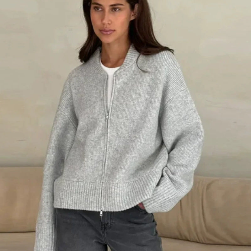 Casual Round Neck Zipper Knitted Coat